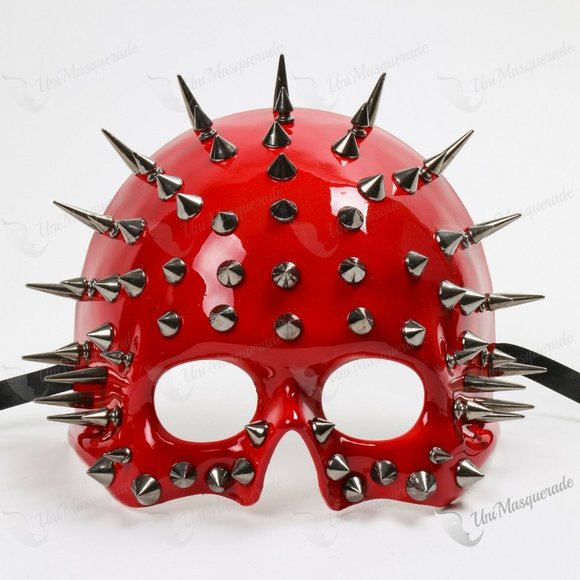 Red Skull Top Face Steampunk with Spikes Mask - Picture 1 of 4